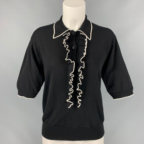 DRIES VAN NOTEN Size S Black & White Viscose / Cotton Two Tone Polo Shirt - Picture 1 of 6